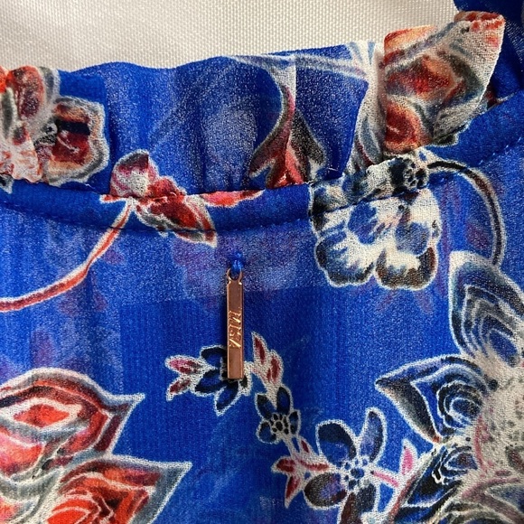 MISA Dominique Ruffle Mini Dress Sireneuse Floral Blue Red Size Medium NWT - Picture 9 of 11